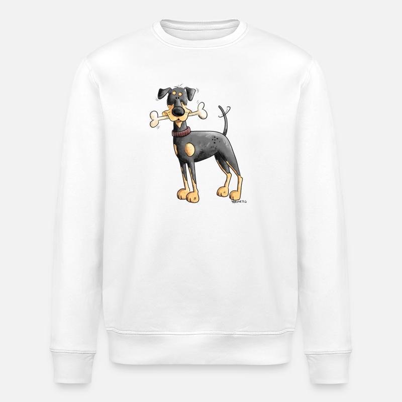 Dobermann Oder Pinscher mit Knochen - Stanley/Stella Unisex Bio-Sweatshirt ROLLER - Weiß