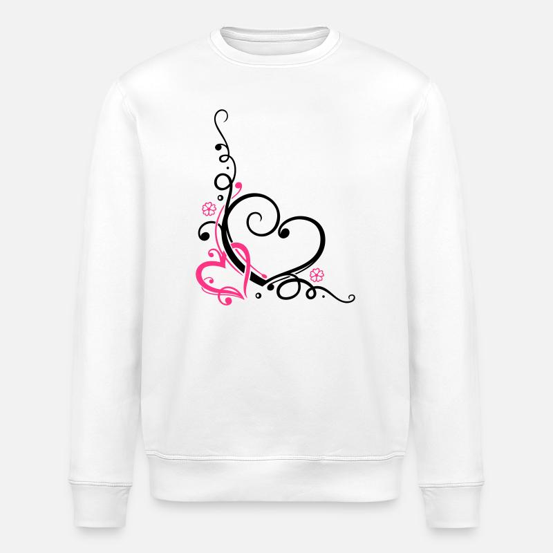 Deux coeurs avec des fleurs - Sweat bio ROLLER Stanley/Stella Unisexe - blanc