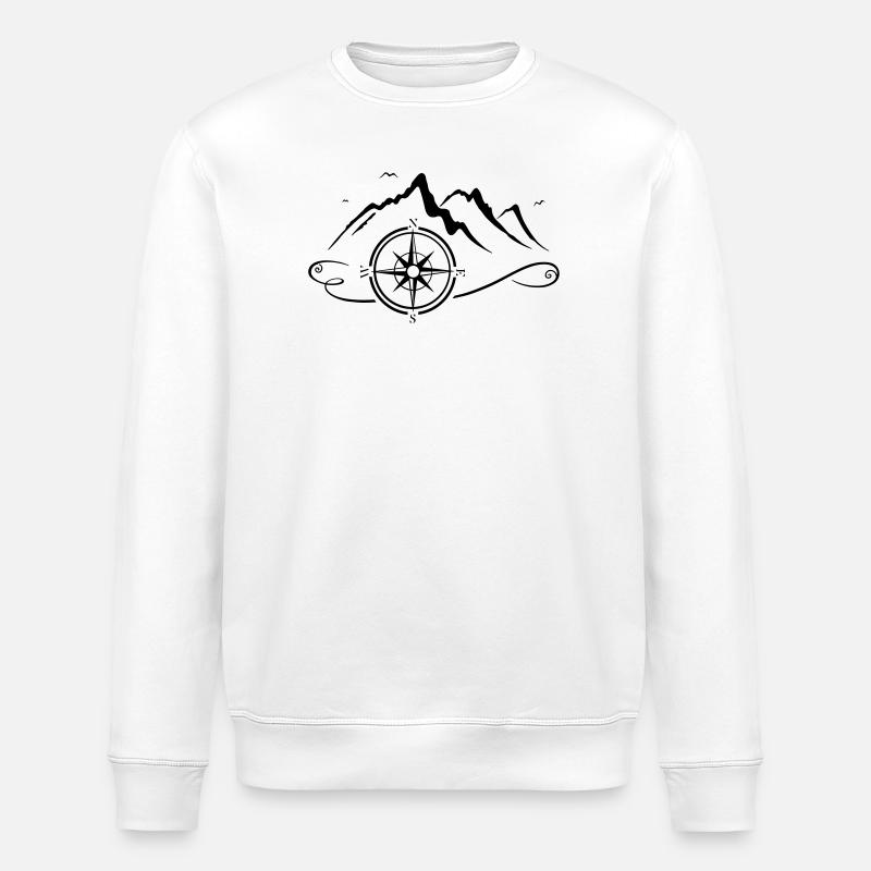 Wanderbild mit Bergen und Kompass - Stanley/Stella Unisex Bio-Sweatshirt ROLLER - Weiß