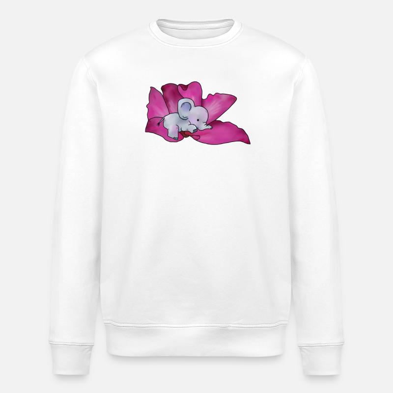 Elefant in Bluete - Stanley/Stella Unisex Bio-Sweatshirt ROLLER - Weiß