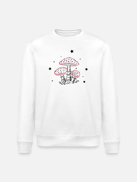 Fly agaric, fungi with stars, mushrooms - Stanley/Stella ROLLER Unisex Organic Sweatshirt - white