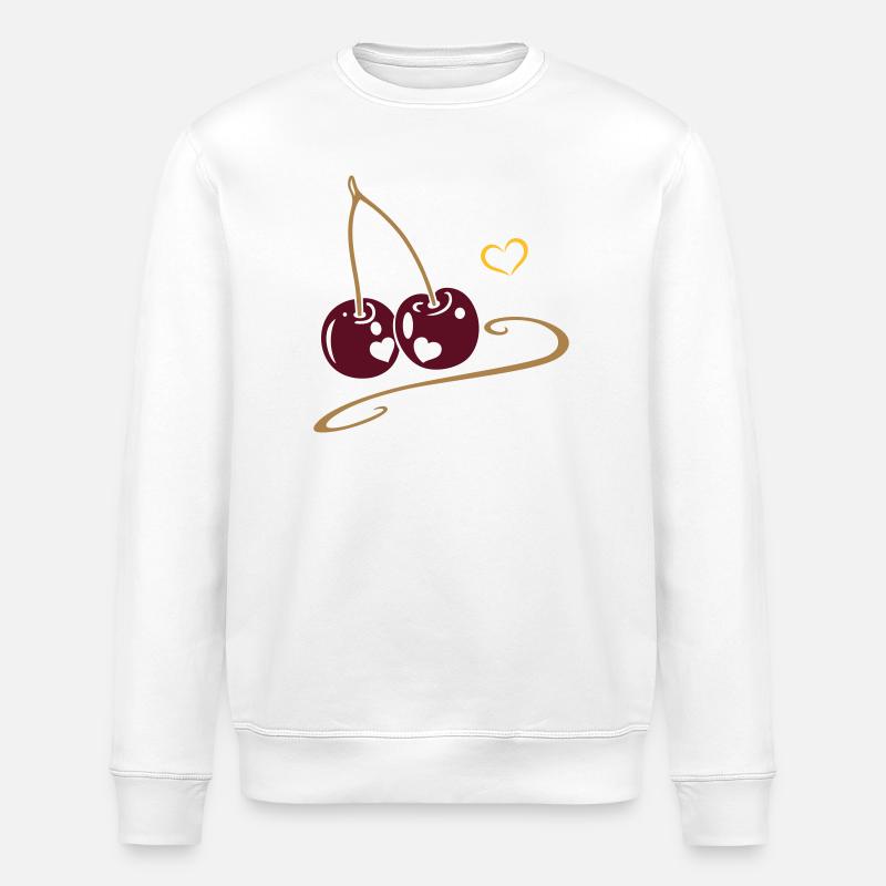 Deux cerises aux cœurs, amoureuses. - Sweat bio ROLLER Stanley/Stella Unisexe - blanc