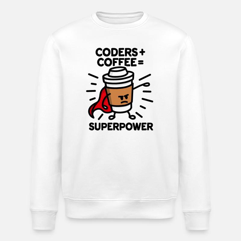 Coders + coffee = superpower (superhero) light - Sweat bio ROLLER Stanley/Stella Unisexe - blanc