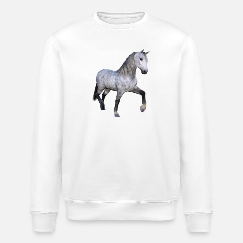 Cheval sauvage gris au galop - Sweat bio ROLLER Stanley/Stella Unisexe - blanc