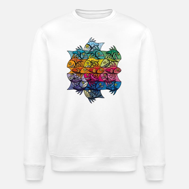 Escherfish style Pattern V - Stanley/Stella ROLLER Unisex Organic Sweatshirt - white