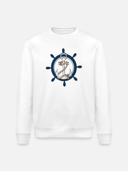 Anchor with hard port steering wheel - Stanley/Stella ROLLER Unisex Organic Sweatshirt - white