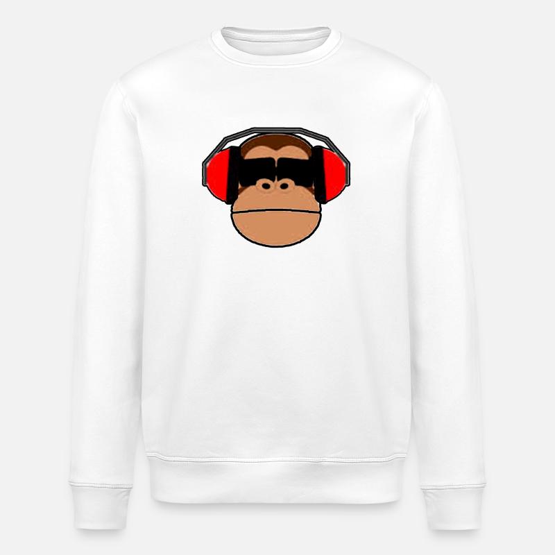 Monkey casque chimpanzé musique lunettes cadeau - Sweat bio ROLLER Stanley/Stella Unisexe - blanc