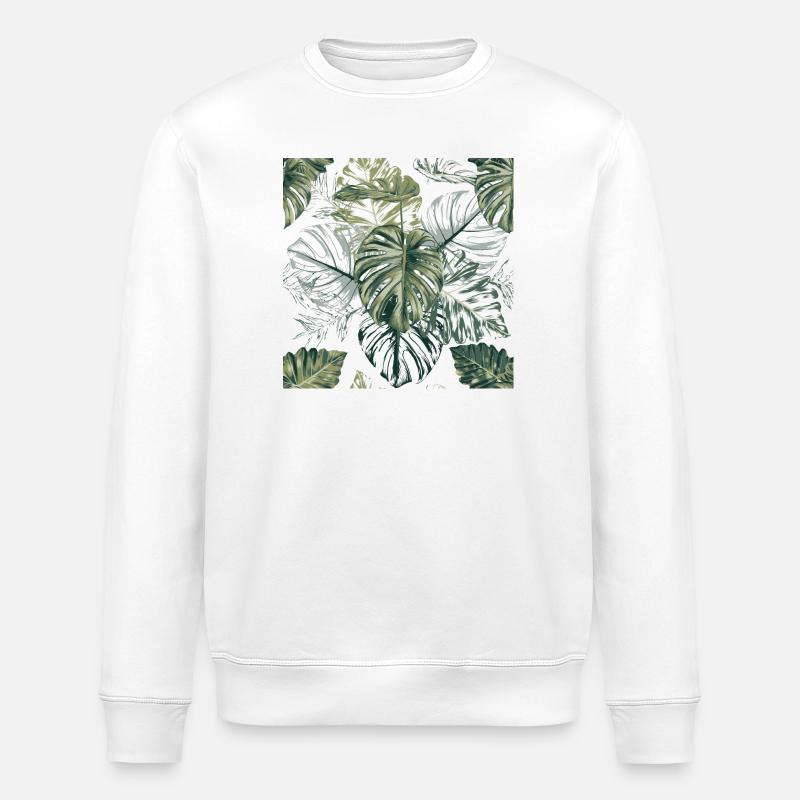 Tropical Monstera Leaves Pattern - Stanley/Stella ROLLER Unisex Organic Sweatshirt - white