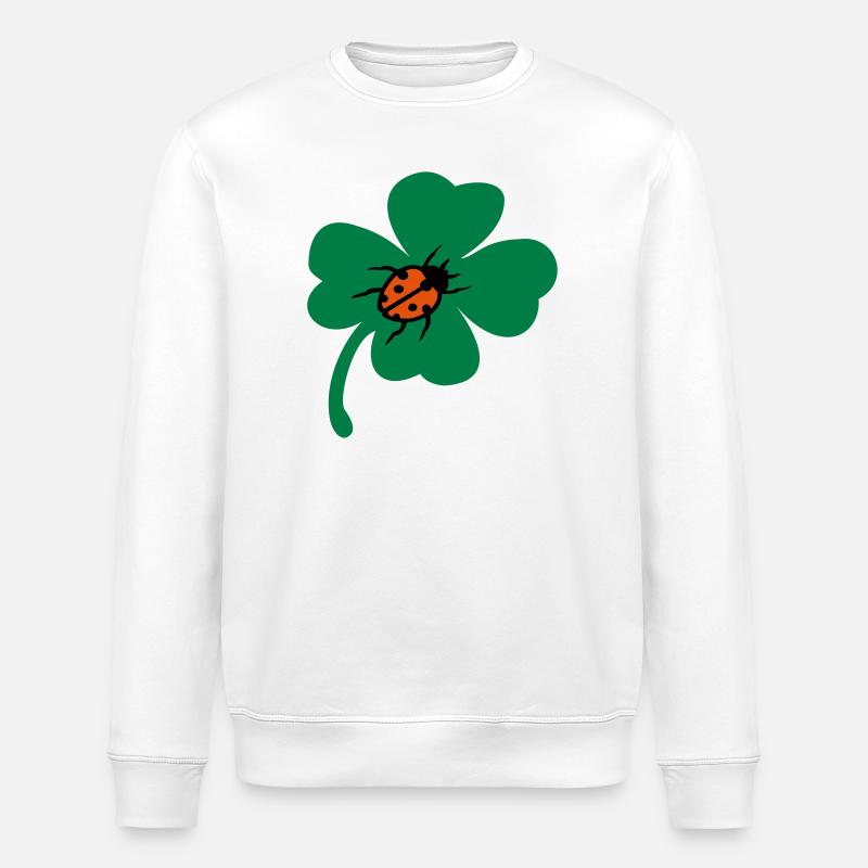 Lucky Cloverleaf Ladybug - Stanley/Stella ROLLER Unisex Organic Sweatshirt - white