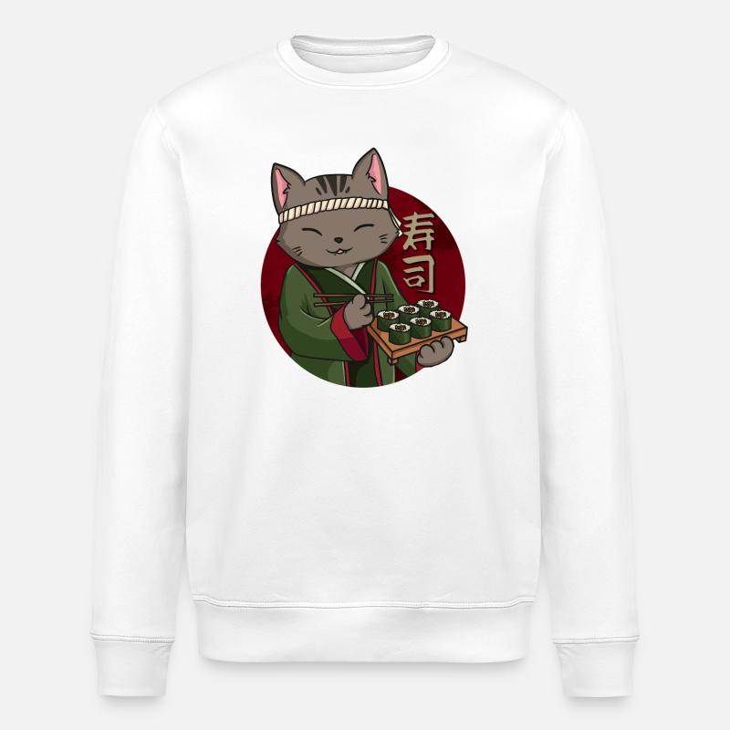 Katze Sushi Kawaii - Stanley/Stella Unisex Bio-Sweatshirt ROLLER - Weiß