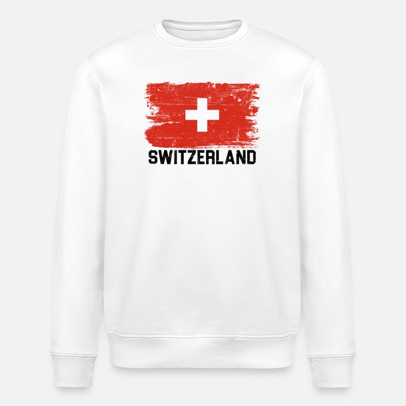 Schweizer Flagge Bürstenkreuz - Stanley/Stella Unisex Bio-Sweatshirt ROLLER - Weiß