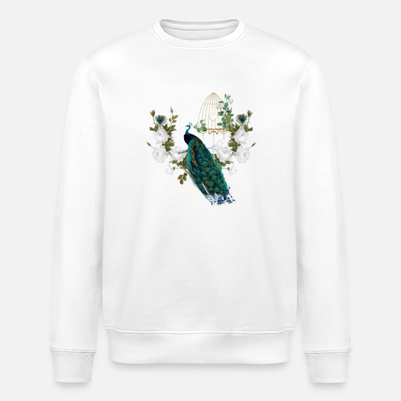 Wunderbarer Pfau, Weinlese - Stanley/Stella Unisex Bio-Sweatshirt ROLLER - Weiß