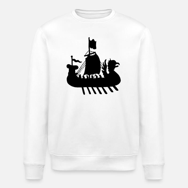 Viking boat ship shadow image - Stanley/Stella ROLLER Unisex Organic Sweatshirt - white