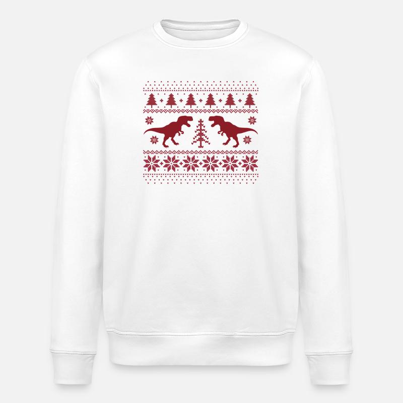 Dinosaurier-Weihnachtspullover - Stanley/Stella Unisex Bio-Sweatshirt ROLLER - Weiß