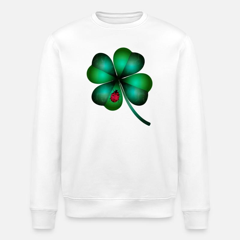dark green four-leaf clover ladybug - Stanley/Stella ROLLER Unisex Organic Sweatshirt - white