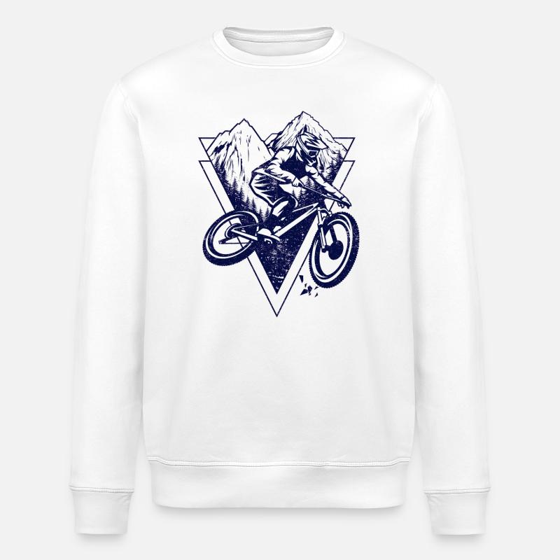 Mountain Biker in Ridge Triangle - Stanley/Stella ROLLER Unisex Organic Sweatshirt - white