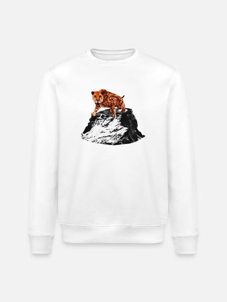 Smilodon, store kattemænd, sabeltandet tiger, forhistorisk - Stanley/Stella økologisk unisex-sweatshirt ROLLER - hvid