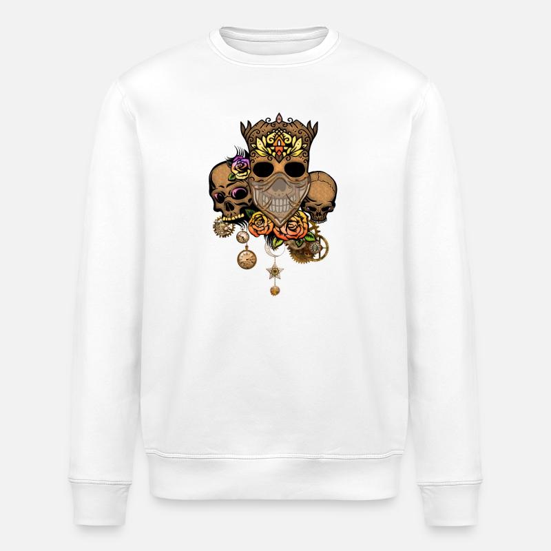 Crâne Steampunk avec des fleurs - Sweat bio ROLLER Stanley/Stella Unisexe - blanc