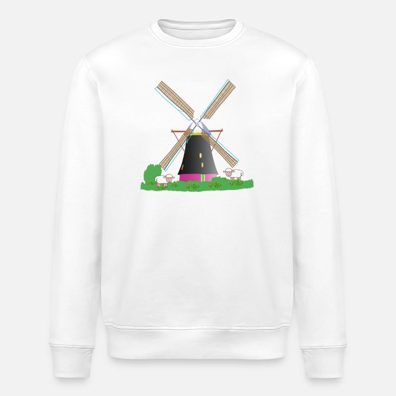 Windmill with sheep - Stanley/Stella ROLLER Unisex Organic Sweatshirt - white