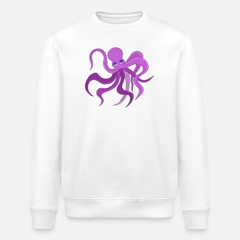A fluffy octopus swinging tentacles - Stanley/Stella ROLLER Unisex Organic Sweatshirt - white