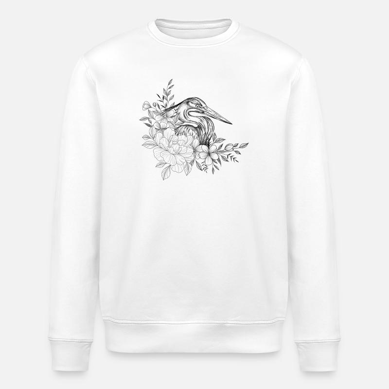 Dessin héron floral - Sweat bio ROLLER Stanley/Stella Unisexe - blanc