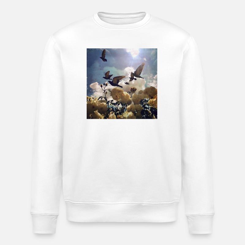 Vogelzug über Rosenblüten - Stanley/Stella Unisex Bio-Sweatshirt ROLLER - Weiß