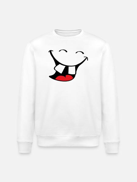 Stort smil. Glad, smilende mund, læber ansigt. - Stanley/Stella økologisk unisex-sweatshirt ROLLER - hvid