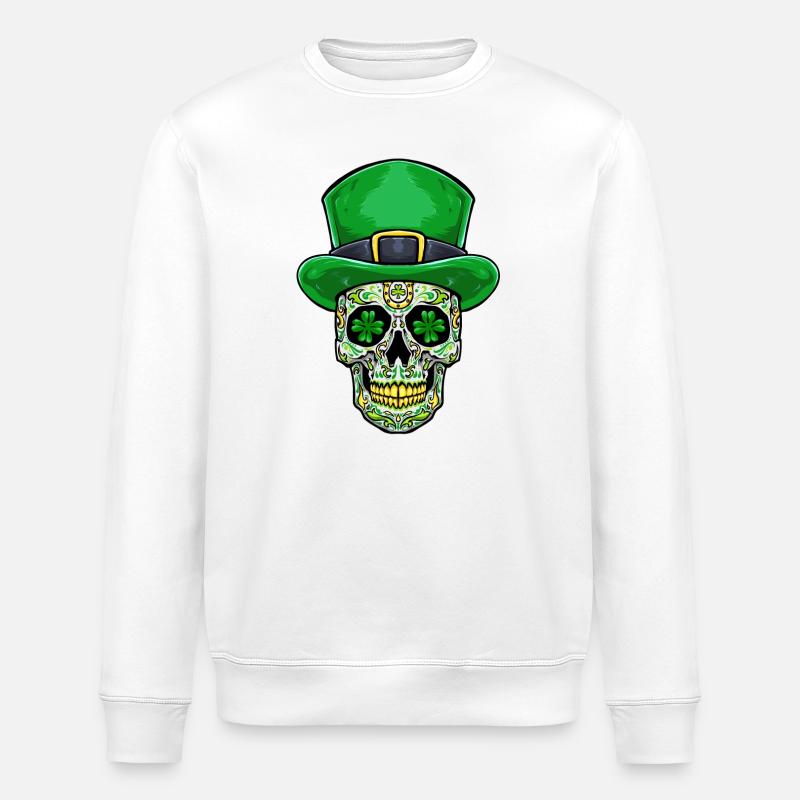 St. Patrick’s Day Zuckerschädel - Stanley/Stella Unisex Bio-Sweatshirt ROLLER - Weiß