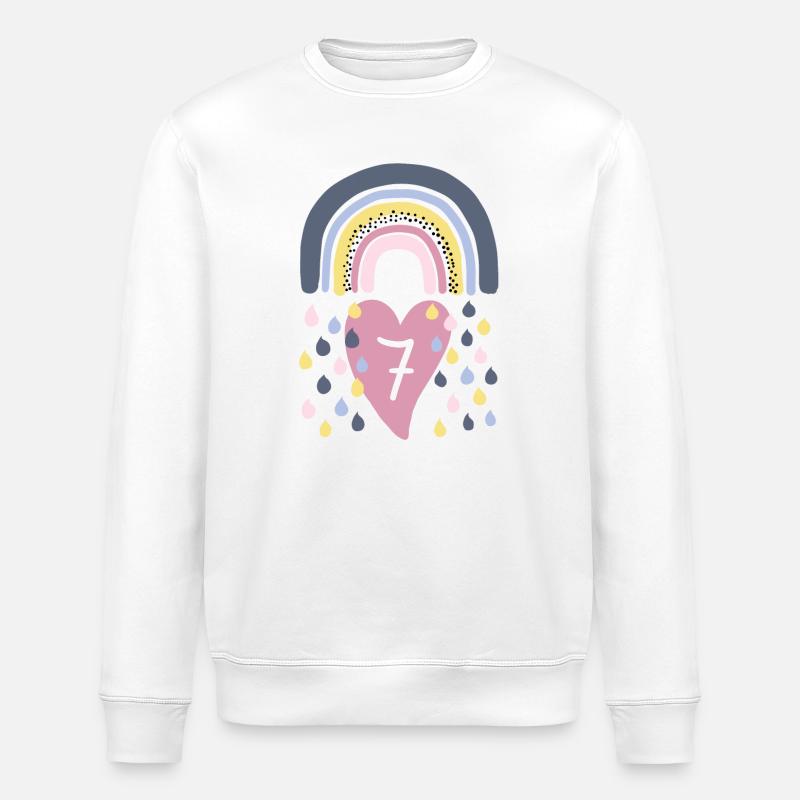 Rainbow 7th Birthday Child - Stanley/Stella ROLLER Unisex Organic Sweatshirt - white