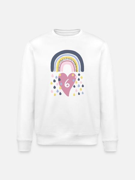 Rainbow 6th Birthday Kids - Stanley/Stella ROLLER Unisex Organic Sweatshirt - white