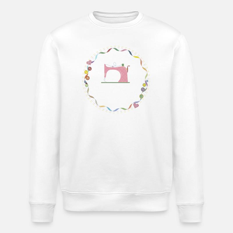 nostalgisch bunte Nähmaschine mit Knöpfe - Stanley/Stella Unisex Bio-Sweatshirt ROLLER - Weiß