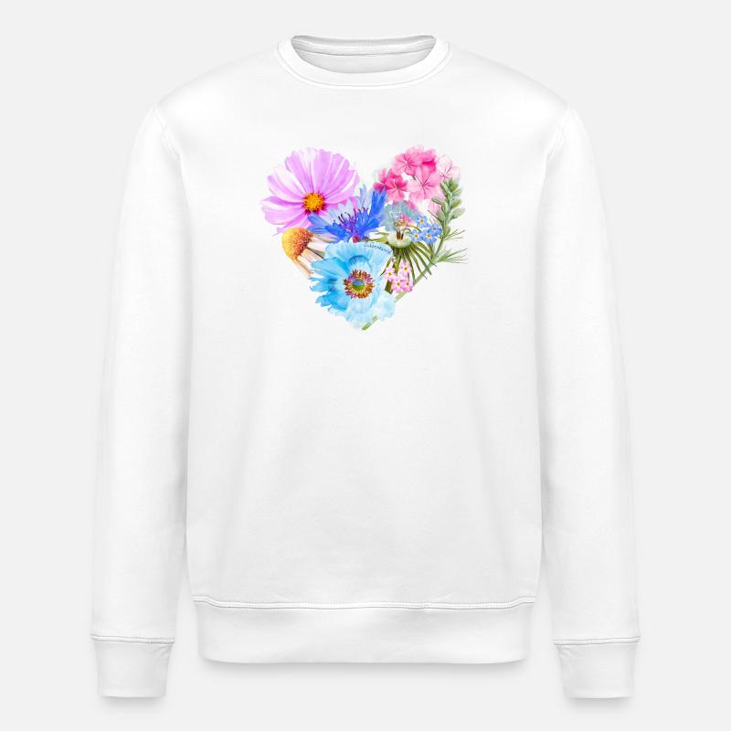 Cœur de fleurs | Cadeau Saint-Valentin - Sweat bio ROLLER Stanley/Stella Unisexe - blanc