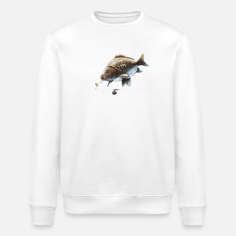 Karpfenfischen Ronnie Rig Spiegelkarpfen-Design - Stanley/Stella Unisex Bio-Sweatshirt ROLLER - Weiß