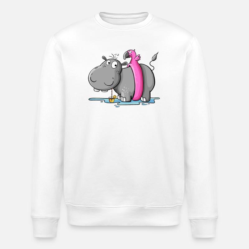 Nilpferd Im Urlaub I Wildtiere Comic - Stanley/Stella Unisex Bio-Sweatshirt ROLLER - Weiß