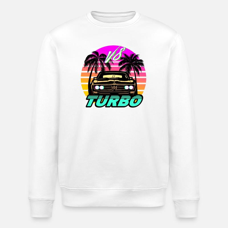 Synthwave Auto Turbo V8 - Stanley/Stella ROLLER Unisex Organic Sweatshirt - white