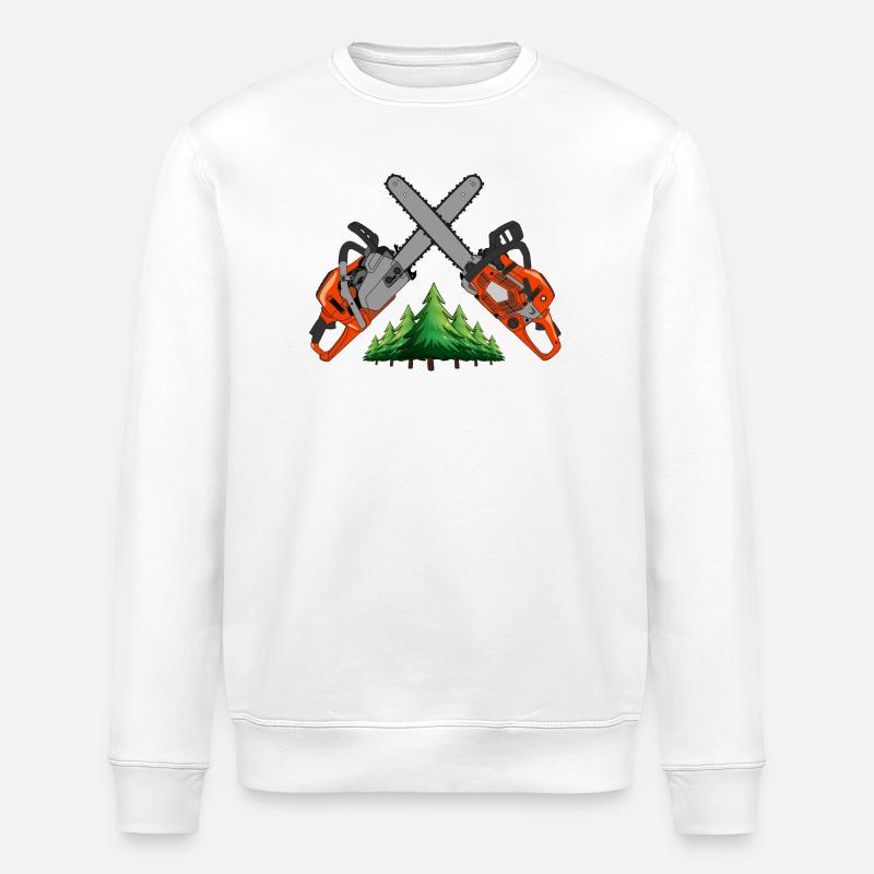 Tronçonneuse - Forêt verte - Sweat bio ROLLER Stanley/Stella Unisexe - blanc