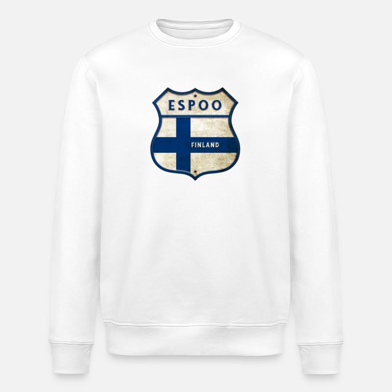 Espoo Finland Crest Design - Stanley/Stella ROLLER Unisex Organic Sweatshirt - white