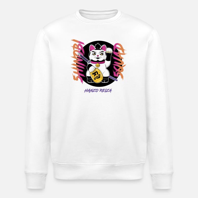 Crazy Cat Shinobi Tee White - Stanley/Stella ROLLER Unisex Organic Sweatshirt - white