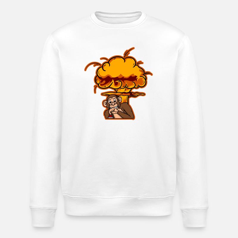 Monkey On The Button - Stanley/Stella Unisex Bio-Sweatshirt ROLLER - Weiß