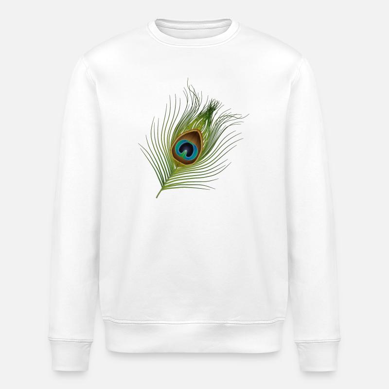 hand-drawn peacock feather - Stanley/Stella ROLLER Unisex Organic Sweatshirt - white