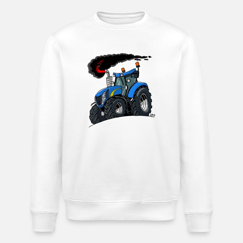 Blue tractor - Stanley/Stella ROLLER Unisex Organic Sweatshirt - white