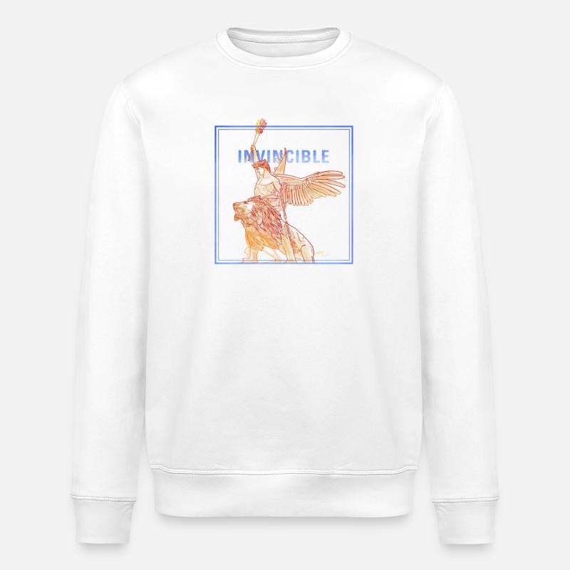 Angle invincible avec Lion - Sweat bio ROLLER Stanley/Stella Unisexe - blanc