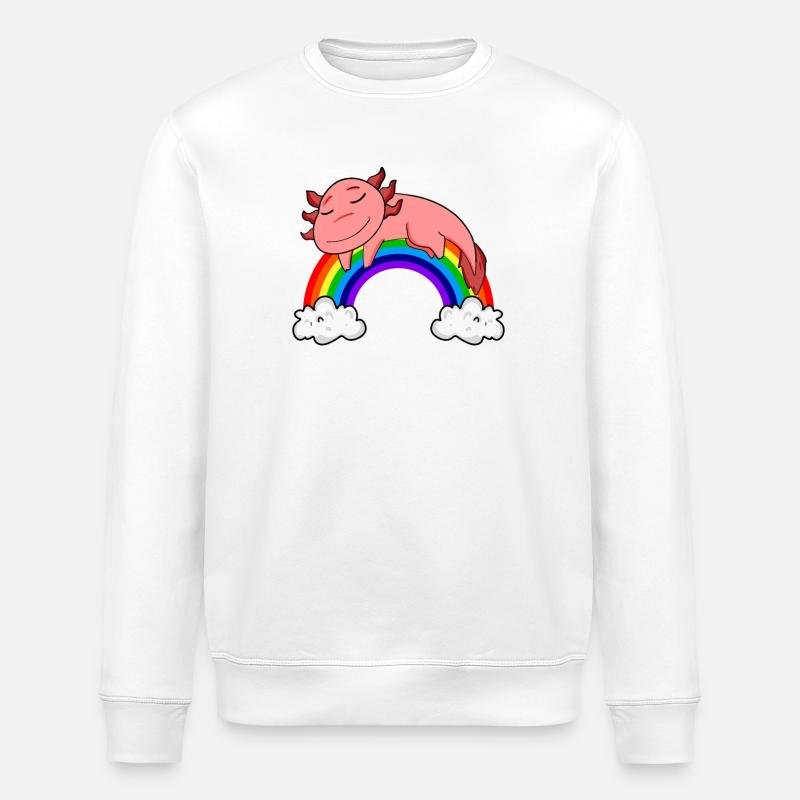 Rainbow Axolotl - Stanley/Stella ROLLER Unisex Organic Sweatshirt - white
