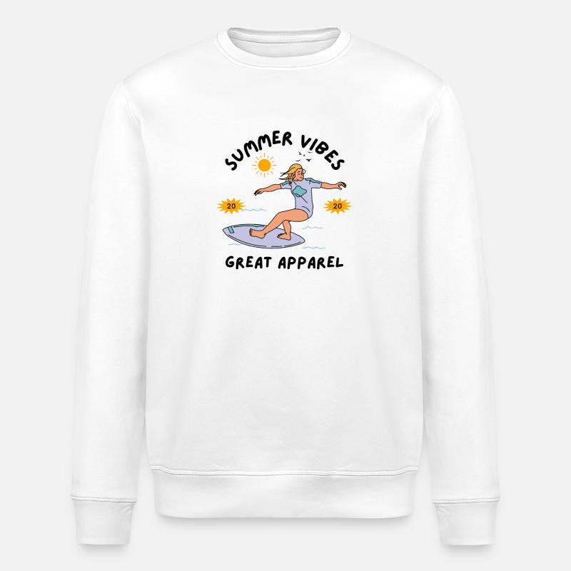 Sommer Surferin am Surfbrett - Stanley/Stella Unisex Bio-Sweatshirt ROLLER - Weiß