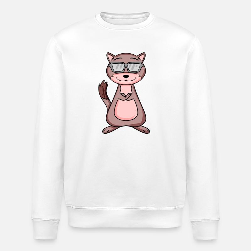 Weasel with sunglasses - Stanley/Stella ROLLER Unisex Organic Sweatshirt - white