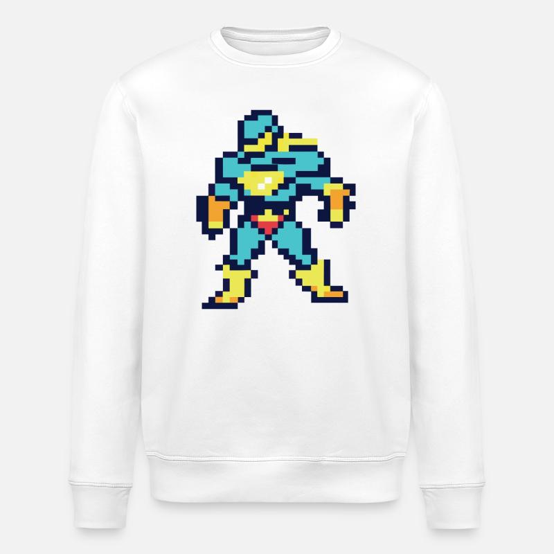 Super-héros Pixel Art - Héros masculin - Sweat bio ROLLER Stanley/Stella Unisexe - blanc