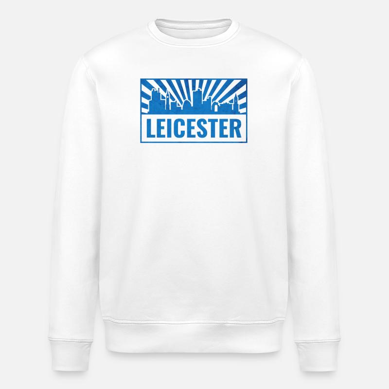 Leicester Skyline Blue Rays - Stanley/Stella ROLLER Unisex Organic Sweatshirt - white