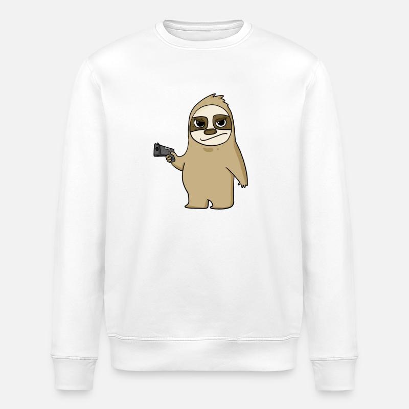 Sloth with pistol - Stanley/Stella ROLLER Unisex Organic Sweatshirt - white