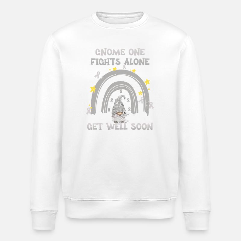 Gnome One Fights Alone Brain Cancer - Stanley/Stella ROLLER Unisex Organic Sweatshirt - white
