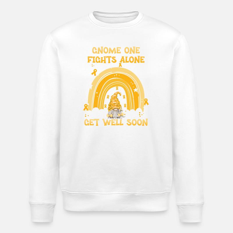 Gnome One Fights Alone Appendix Cancer - Stanley/Stella ROLLER Unisex Organic Sweatshirt - white